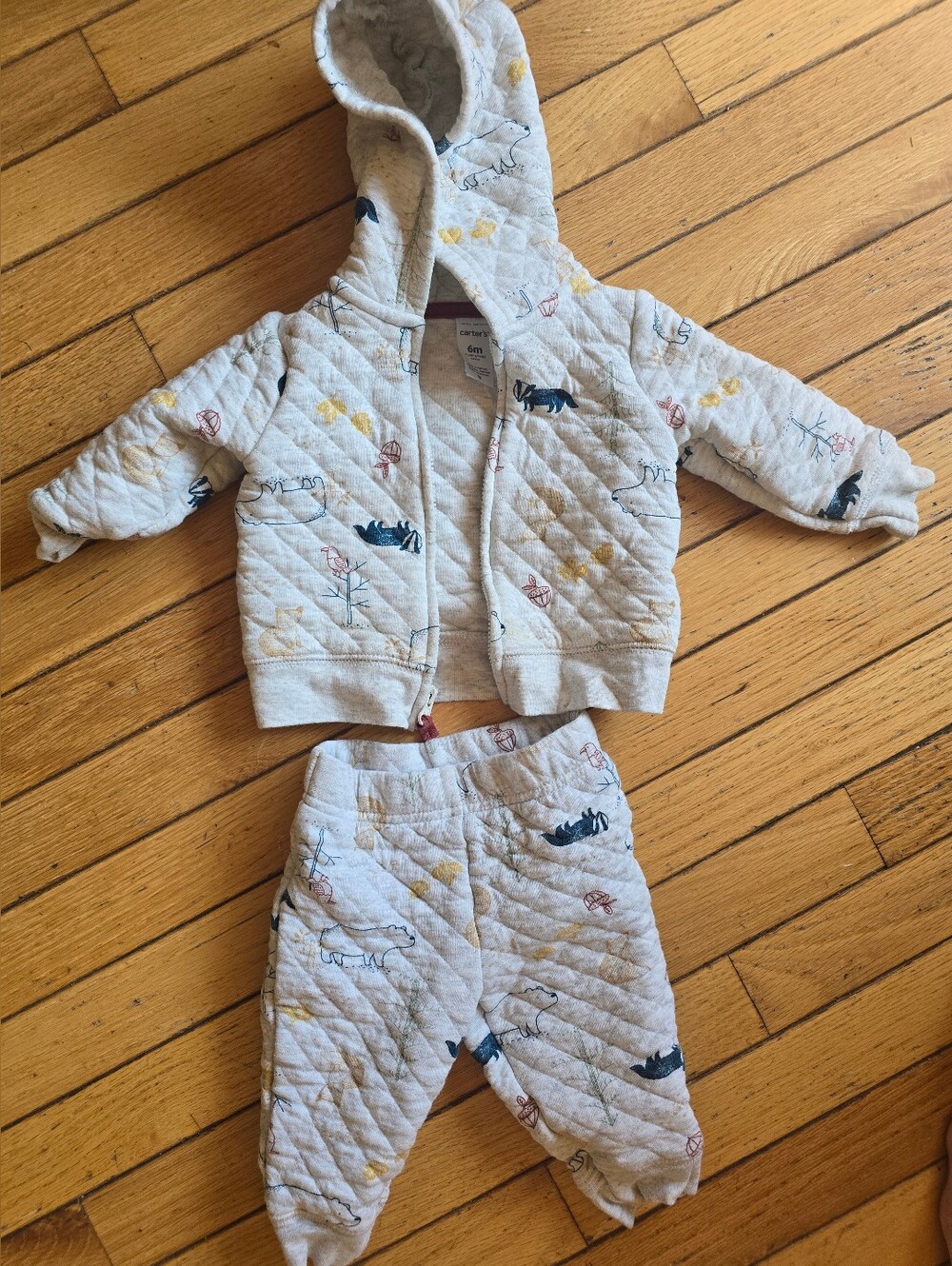 Carter's Boys Quilted Hoodie Set in Cream with Burgundy Trim